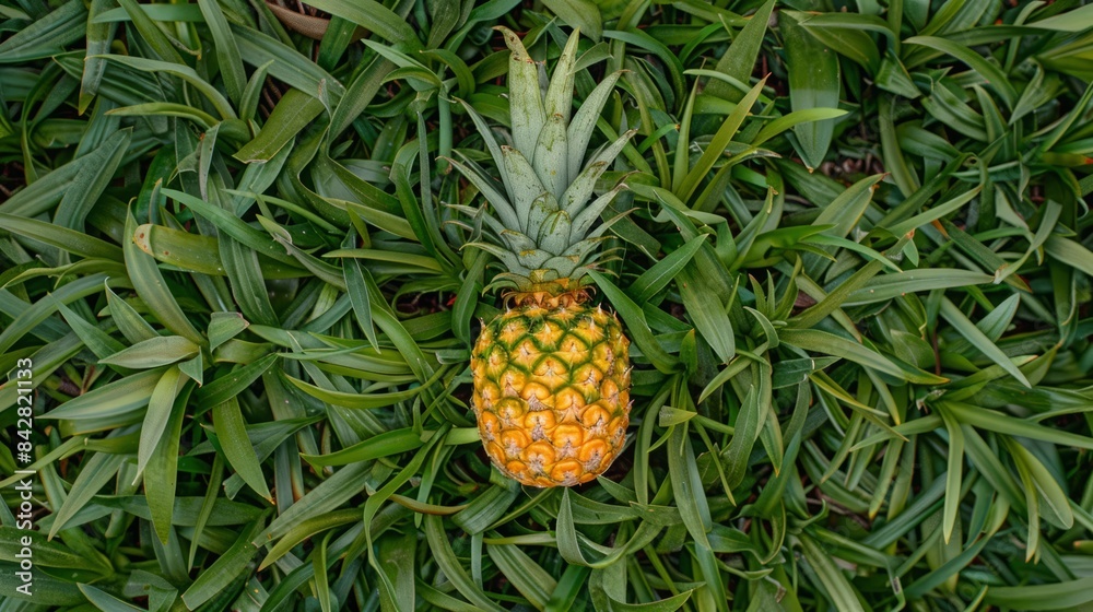 Obraz premium A pineapple in the grass top view
