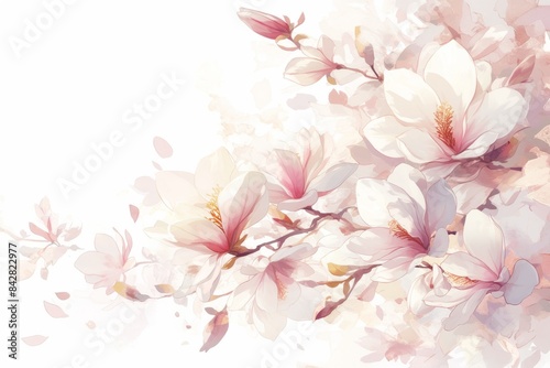 Delicate Magnolia Blossoms in Watercolor