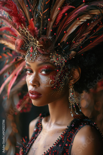 Aesthetic image of a drag queen in a theatrical costume, commanding the stage,