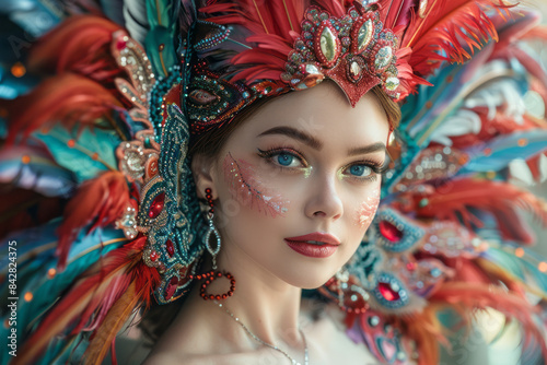 Aesthetic image of a glamorous drag queen in an elaborate costume on stage,