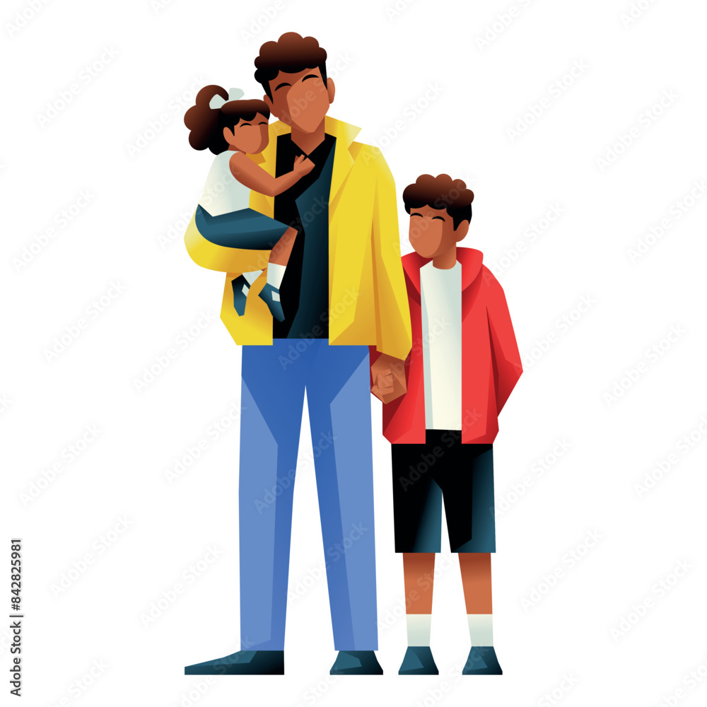 Vector Father And Children Holding Cartoon Illustration Isolated Vector Father And Children Holding Cartoon Illustration Isolated