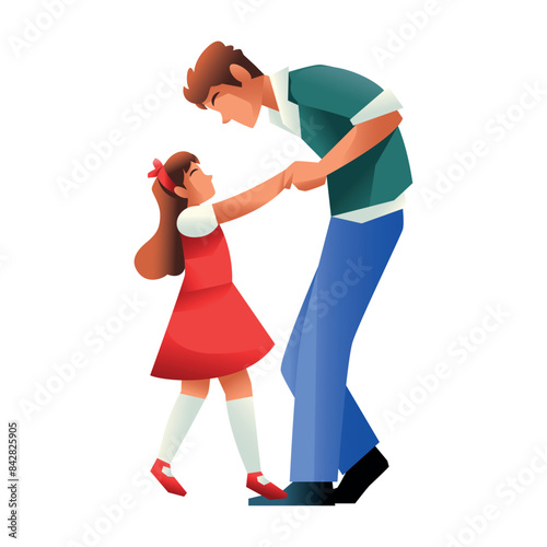 Vector Father And Daugther Dancing Cartoon Illustration Isolated