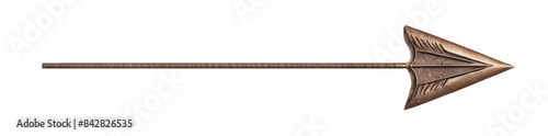 One copper antique arrow for a bow on a transparent and white background. PNG. photo