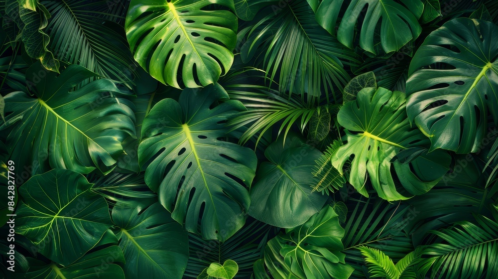 Tropical leaves with bold green patterns, lush and vibrant Tropical leaves with bold green patterns, lush and vibrant