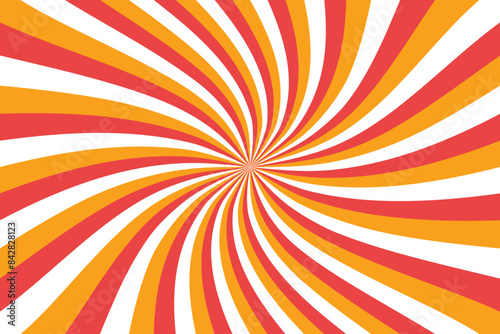 Spiral background with rays, red, orange and white swirling abstract background.