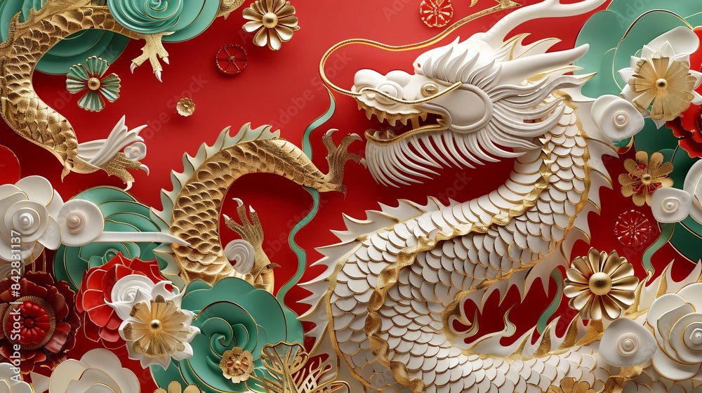 Volumetric stucco molding, Chinese patterns, gold elements, intricate details, HDR lighting Volumetric stucco molding, Chinese patterns, gold elements, intricate details, HDR lighting