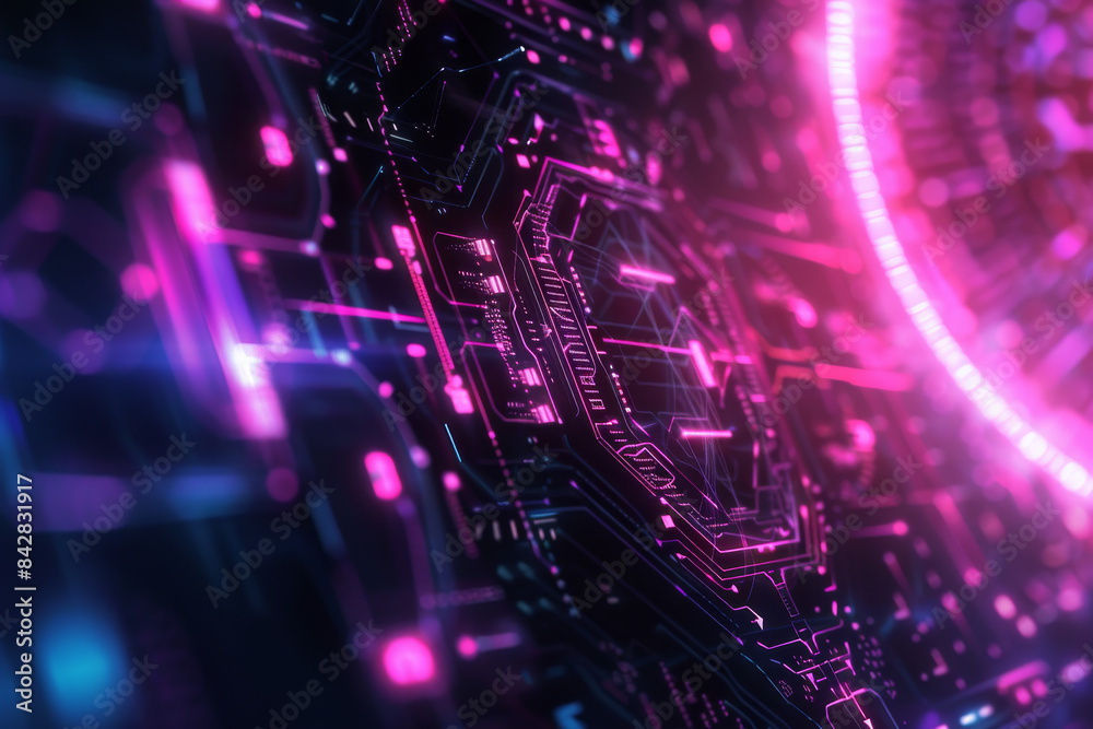 close up abstract illustration of a futuristic cybernetic background, with glowing pink network of connections close up abstract illustration of a futuristic cybernetic background, with glowing pink network of connections