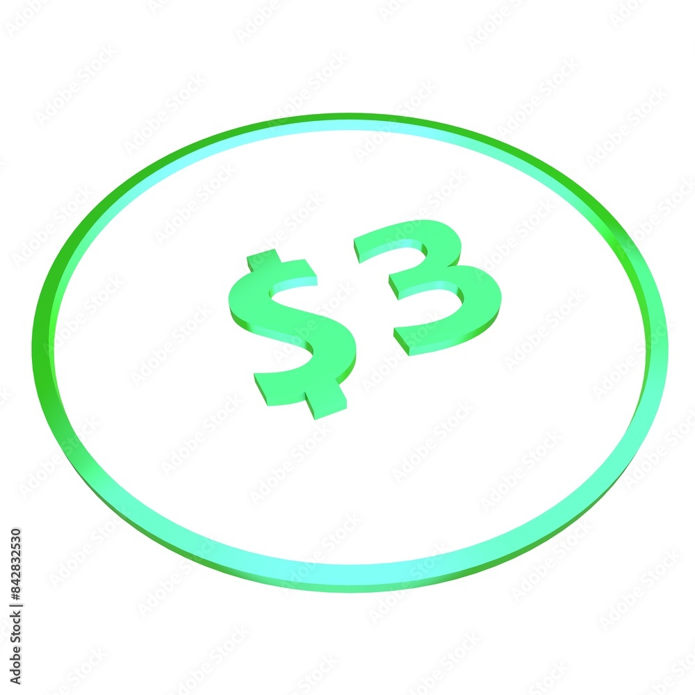 3D figure three in a green circle with a dollar sign on a white background, isolate. Pricing, marketing, sale or price tag. 3D figure three in a green circle with a dollar sign on a white background, isolate. Pricing, marketing, sale or price tag.