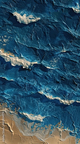 3D Layered Paper Beach View: Dark Blue Stereogram in 4K with High Definition Drop Shadow