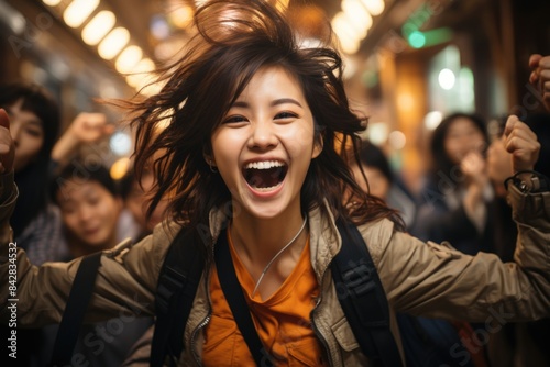 Excited, enthusiastic and determined, smiling, confident, Asian girl, ready to fac, generative IA