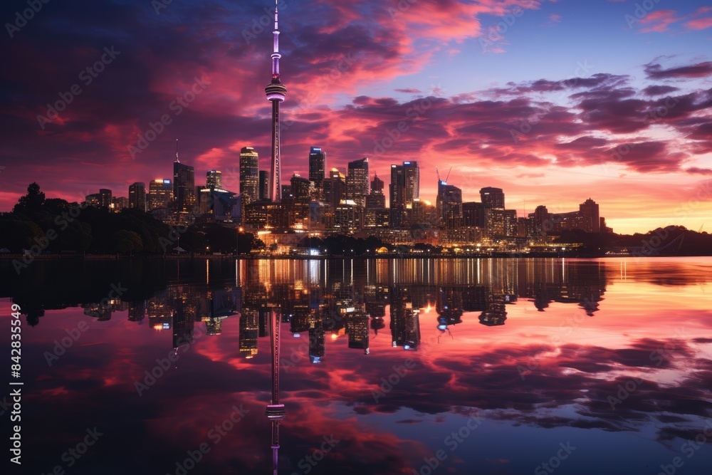 City in hot tones at sunset., generative IA City in hot tones at sunset., generative IA