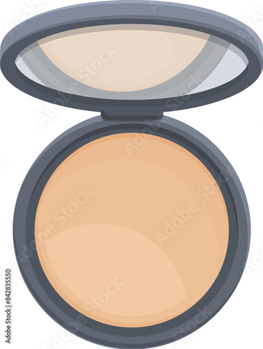 Round compact powder case with mirror open presenting makeup product