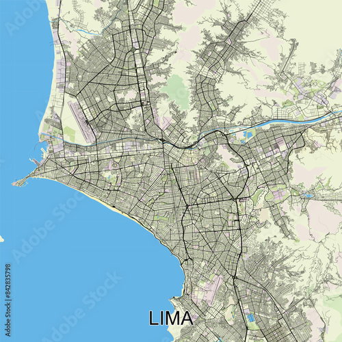 Lima, Peru map poster art