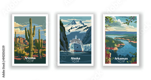 Wallpaper Mural Alaska, Arizona, Carolina - Vintage travel poster. Vector illustration. Poster Travel for Hikers Campers Living Room Decor Torontodigital.ca