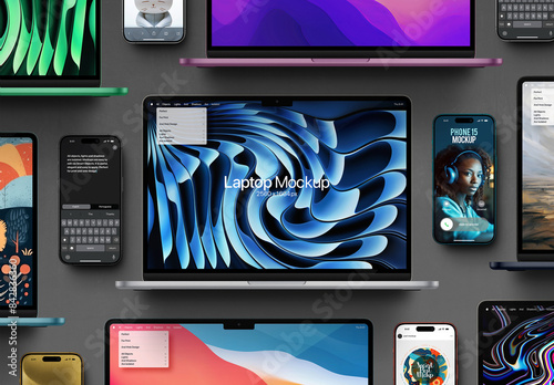 Laptop Mockup Phone 15 Pro Set