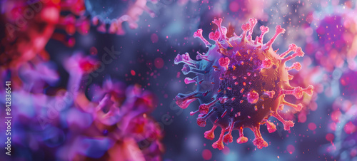Detailed illustration of colorful virus particles in high resolu