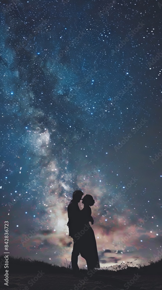 A couple dancing under the stars. Realistic.