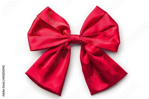 Red ribbon bow set off against a white backdrop. Generative Ai