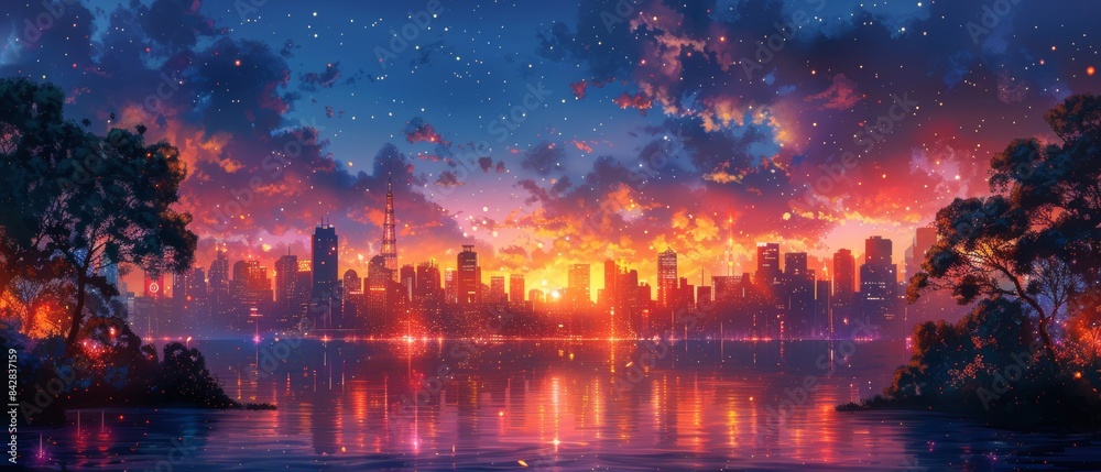 A colorful, illustrated cityscape blending traditional and digital art styles. A colorful, illustrated cityscape blending traditional and digital art styles.