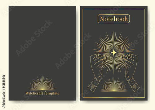 Cover page design artwork illustration. Witchcraft notebook cover