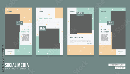 Baby shop social media stories post. Modern and creative baby shop story template. Abstract Minimalistic baby stories concept. EPS vector illustration