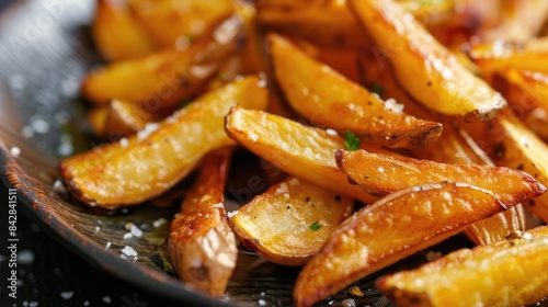 Close up of French fries made from potatoes cooked in hot oil on a plate