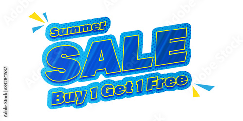 Vector illustration of Summer Sale Buy 1 Get 1 Free sticker label on transparent background