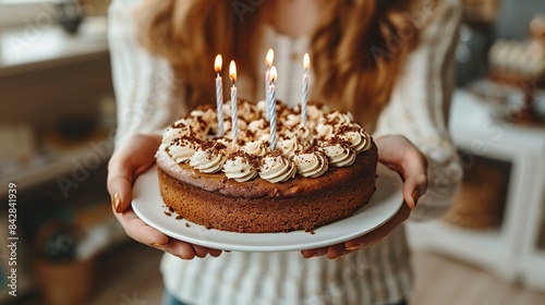 Corporate birthday celebration  colleagues surprising worker with cake and gifts at office party