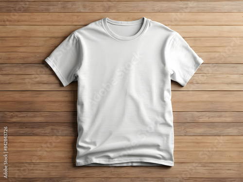 t-shirt Gildan 0005 on wooden floor plain t-shirt mockup design © Mahmud