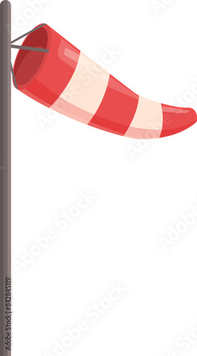 Red and white windsock showing wind direction and strength