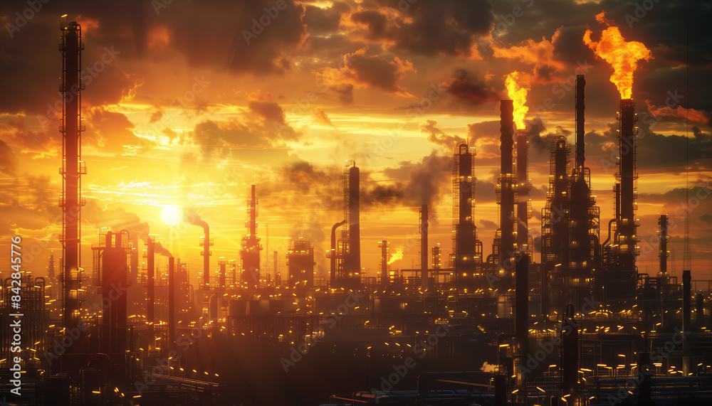 Refinery Factory And Petrochemical Plant In The Oil And Gas Industry: Key Components Of The Energy And Manufacturing Sector.