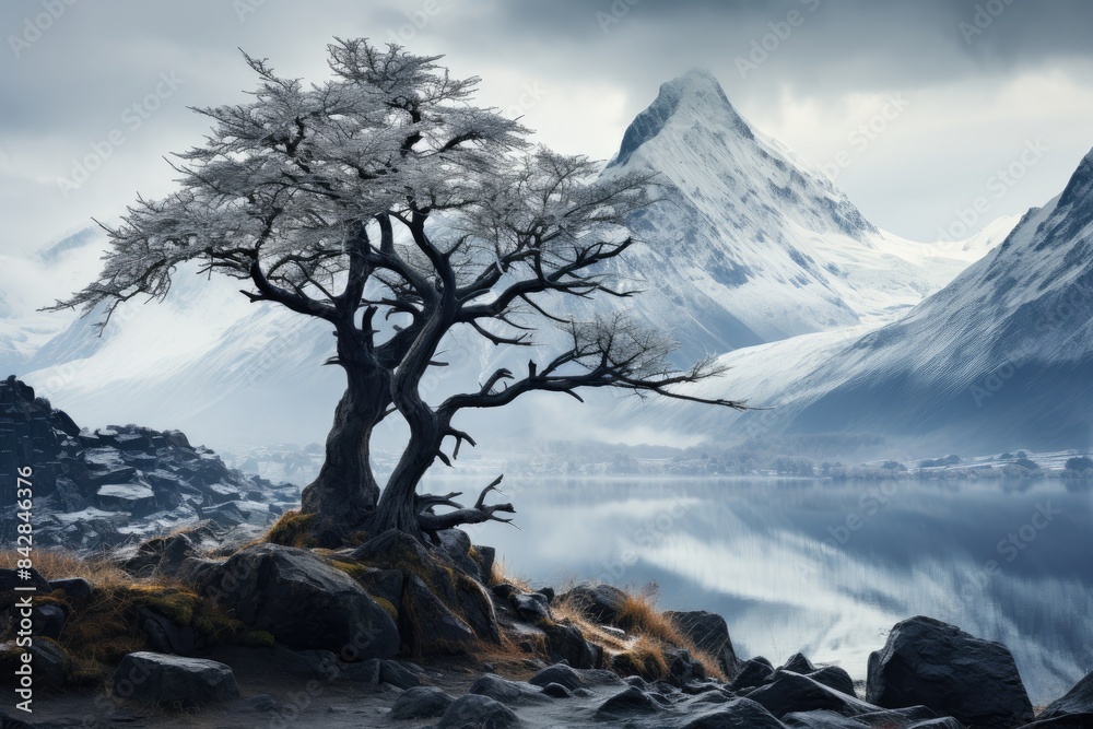 Mysterious glacier emerges from the mist., generative IA Mysterious glacier emerges from the mist., generative IA