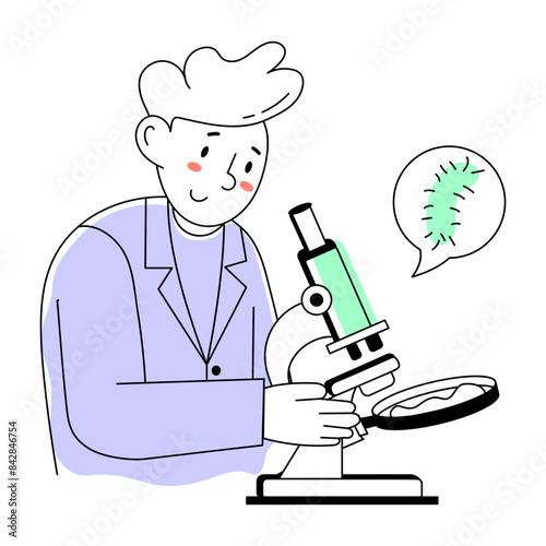 An editable doodle mini illustration of microbiological research 