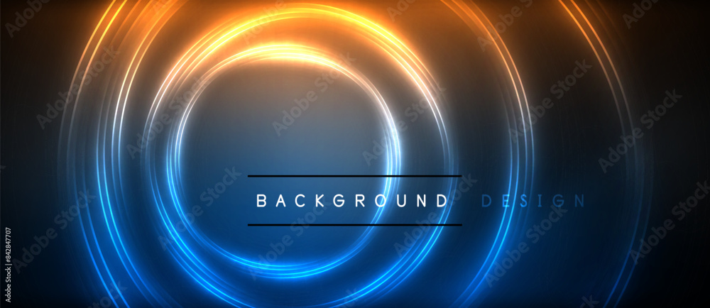 Neon glowing circle rays, light round lines in the dark, planet style neon wave lines. Energetic electric concept design for wallpaper, banner, background Neon glowing circle rays, light round lines in the dark, planet style neon wave lines. Energetic electric concept design for wallpaper, banner, background