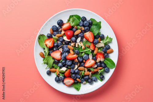 A Fresh And Vibrant Summer Salad With Blueberries, Strawberries, And Almonds