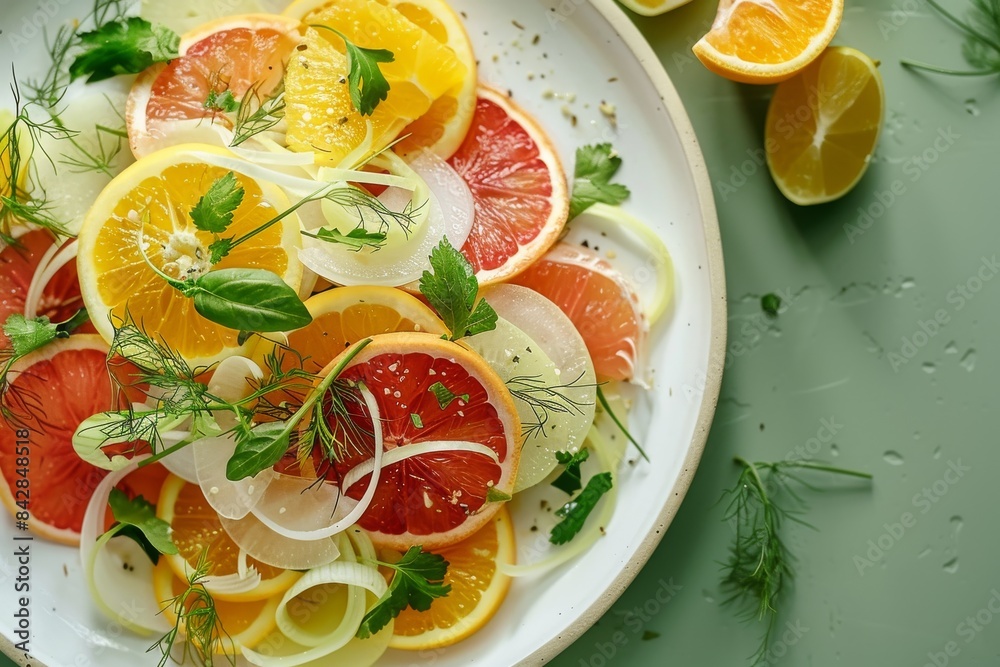 A Vibrant Citrus Salad With Fresh Herbs on a White Plate A Vibrant Citrus Salad With Fresh Herbs on a White Plate