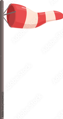 Red and white windsock showing wind direction and force