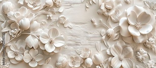 Beautiful flower 3d relief wallpaper. Mural wallpaper. Wall art. AI generated illustration.