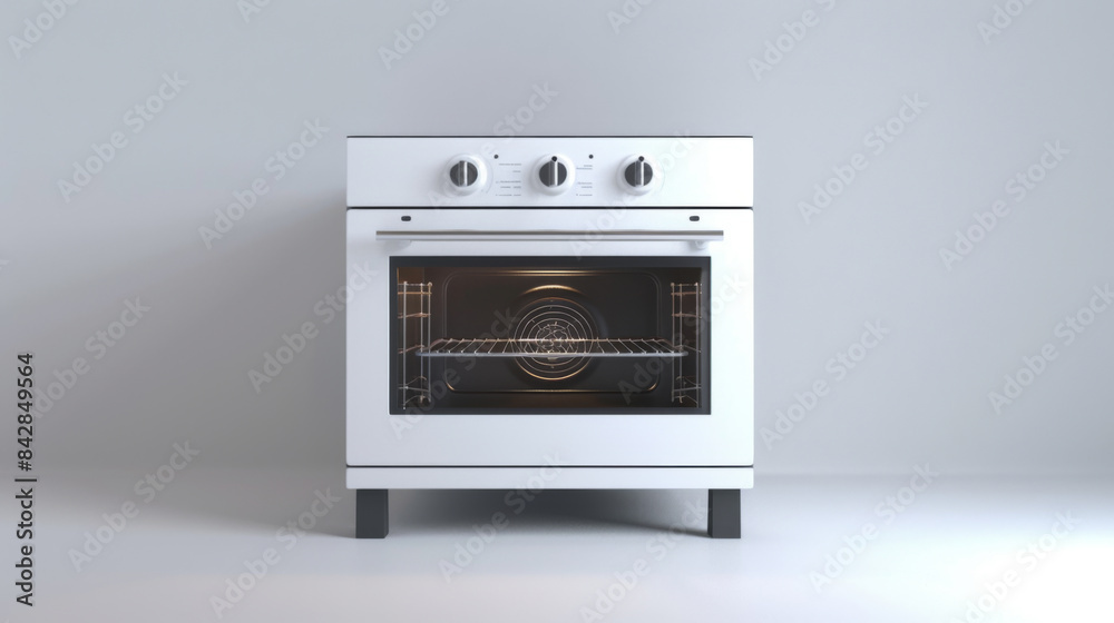 Fototapeta premium A modern minimalist design of a white kitchen oven, perfectly isolated against a grey background.