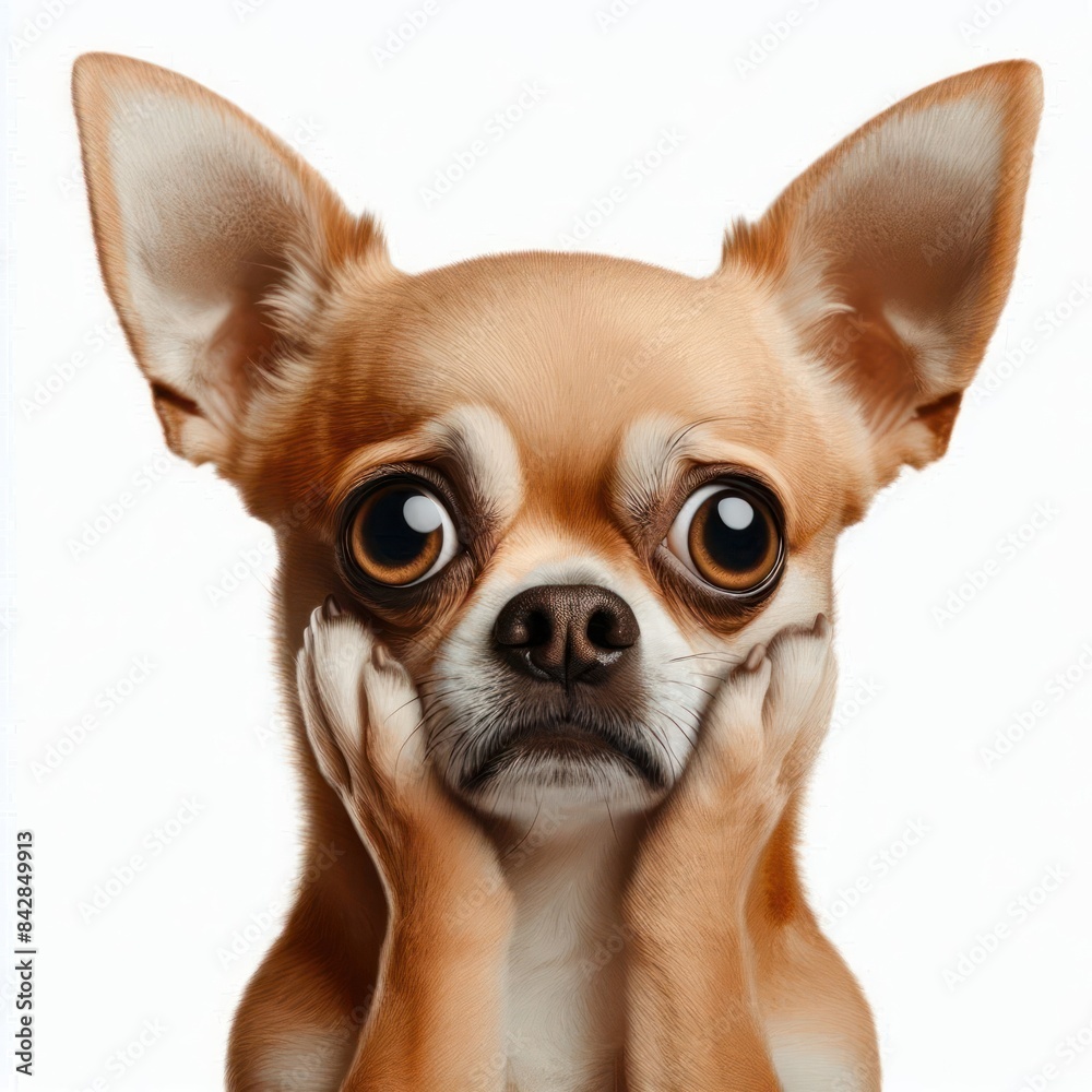Surprised funny Chihuahua dog with a disgusted expression frown Isolated on white background Surprised funny Chihuahua dog with a disgusted expression frown Isolated on white background