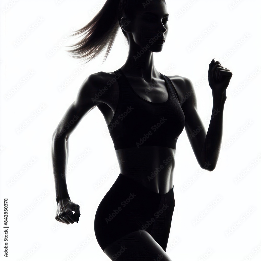 Close up Athletic woman runs silhouette Isolated on white background Close up Athletic woman runs silhouette Isolated on white background