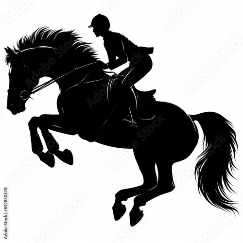 Horse with rider jumping silhouette Isolated on white background