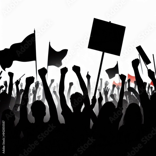 silhouette of cheering crowd in protest Isolated on white background