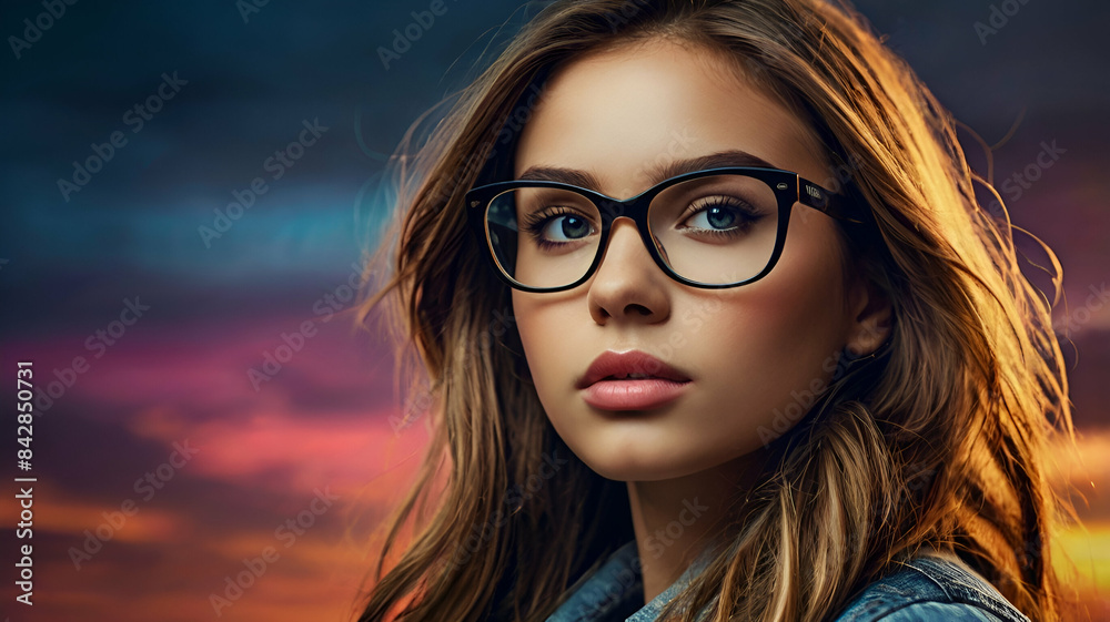 Electrifying Fashion Model with Glasses and Eye-Catching Colors Electrifying Fashion Model with Glasses and Eye-Catching Colors