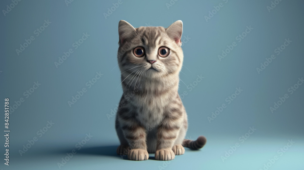 A cute gray kitten with expressive eyes sitting against a blue background, capturing an endearing and innocent pose. A cute gray kitten with expressive eyes sitting against a blue background, capturing an endearing and innocent pose.