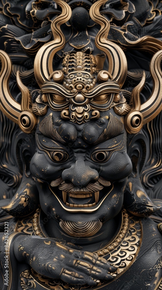 The evil god disguised as a Bodhisattva smiles evilly, The evil god disguised as a Bodhisattva smiles evilly,