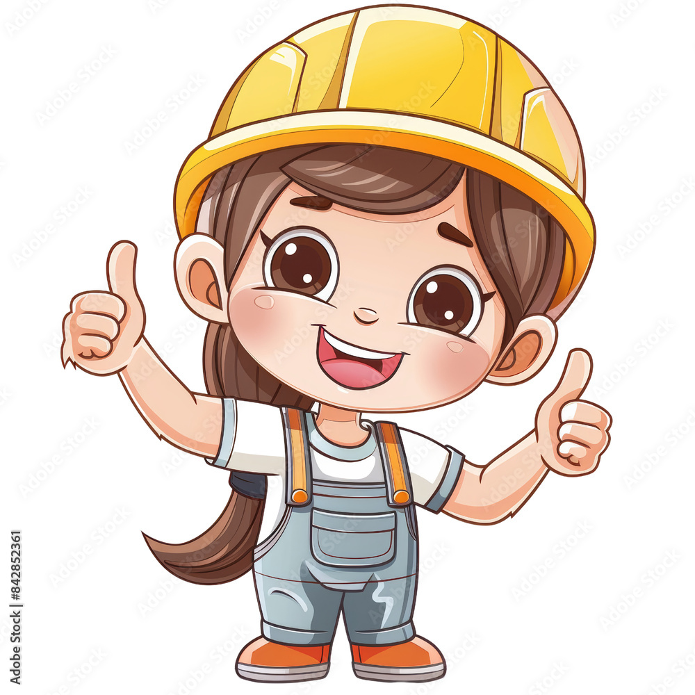 Cute cartoon girl in a construction hat giving thumbs up. Great for educational and children's content. Cute cartoon girl in a construction hat giving thumbs up. Great for educational and children's content.