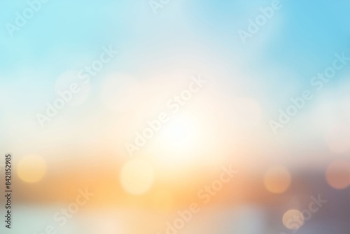 Natural background blurring warm colors and bright sun light. Bokeh or Christmas background Green Energy at sky sunny color orange light patterns plain abstract flare evening clouds blur.