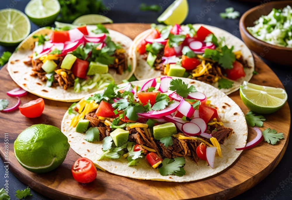 colorful tacos fresh ingredients lime slices top, food, vibrant, delicious, mexican, cuisine, culinary, dish, garnish, appetizing, edible, meal, gastronomy, colorful tacos fresh ingredients lime slices top, food, vibrant, delicious, mexican, cuisine, culinary, dish, garnish, appetizing, edible, meal, gastronomy,