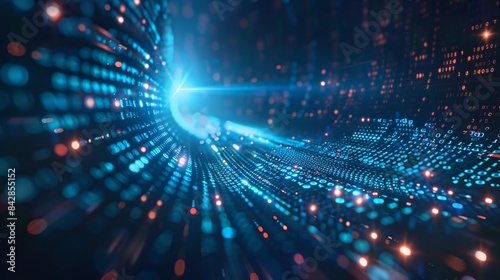 Wallpaper Mural Dynamic Stream of Digital Binary Code Flowing Through a Virtual Tunnel, Representing Advanced Data Processing and Technology -Generative AI Torontodigital.ca